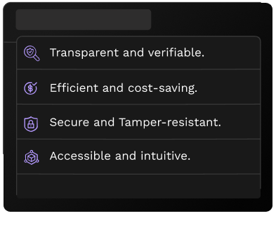 list of benefits and features: Transparency, Efficiency, Security and Accessibility